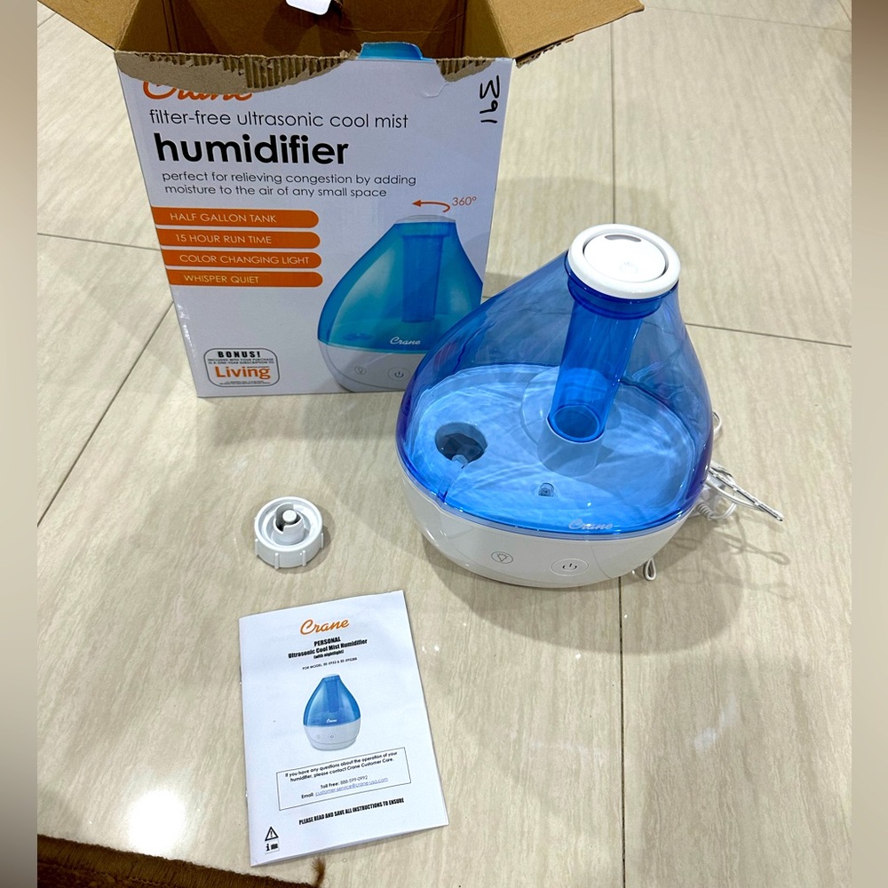 Crane Droplet Ultrasonic Cool Mist Humidifier - 0.5gal never used
